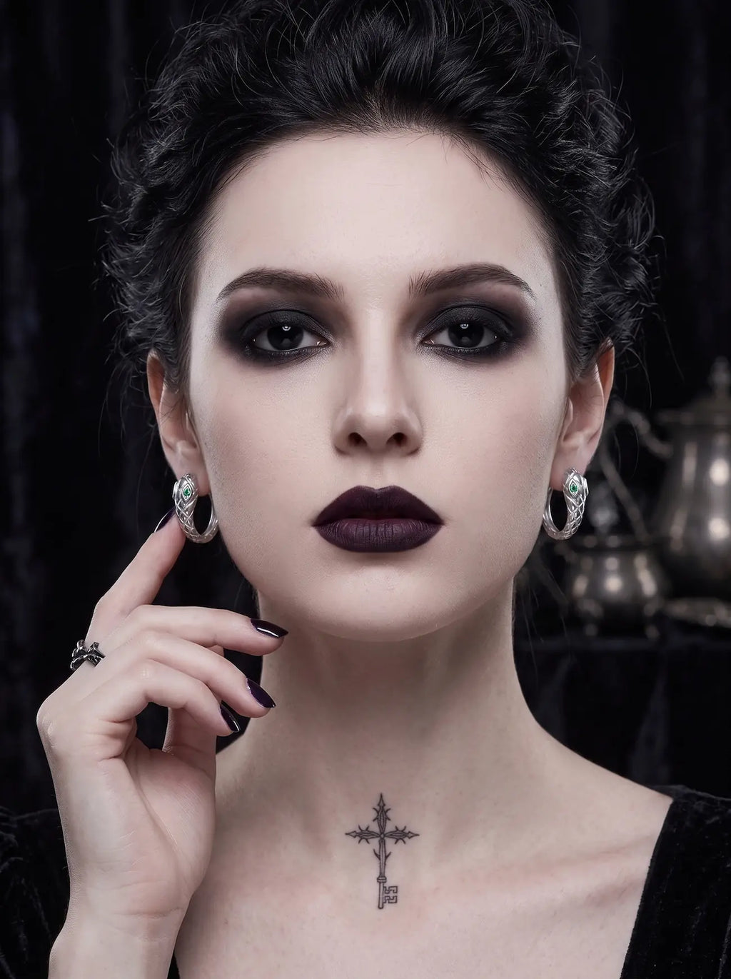 Venom Gaze Gothic Snake Hoop Earrings image 3