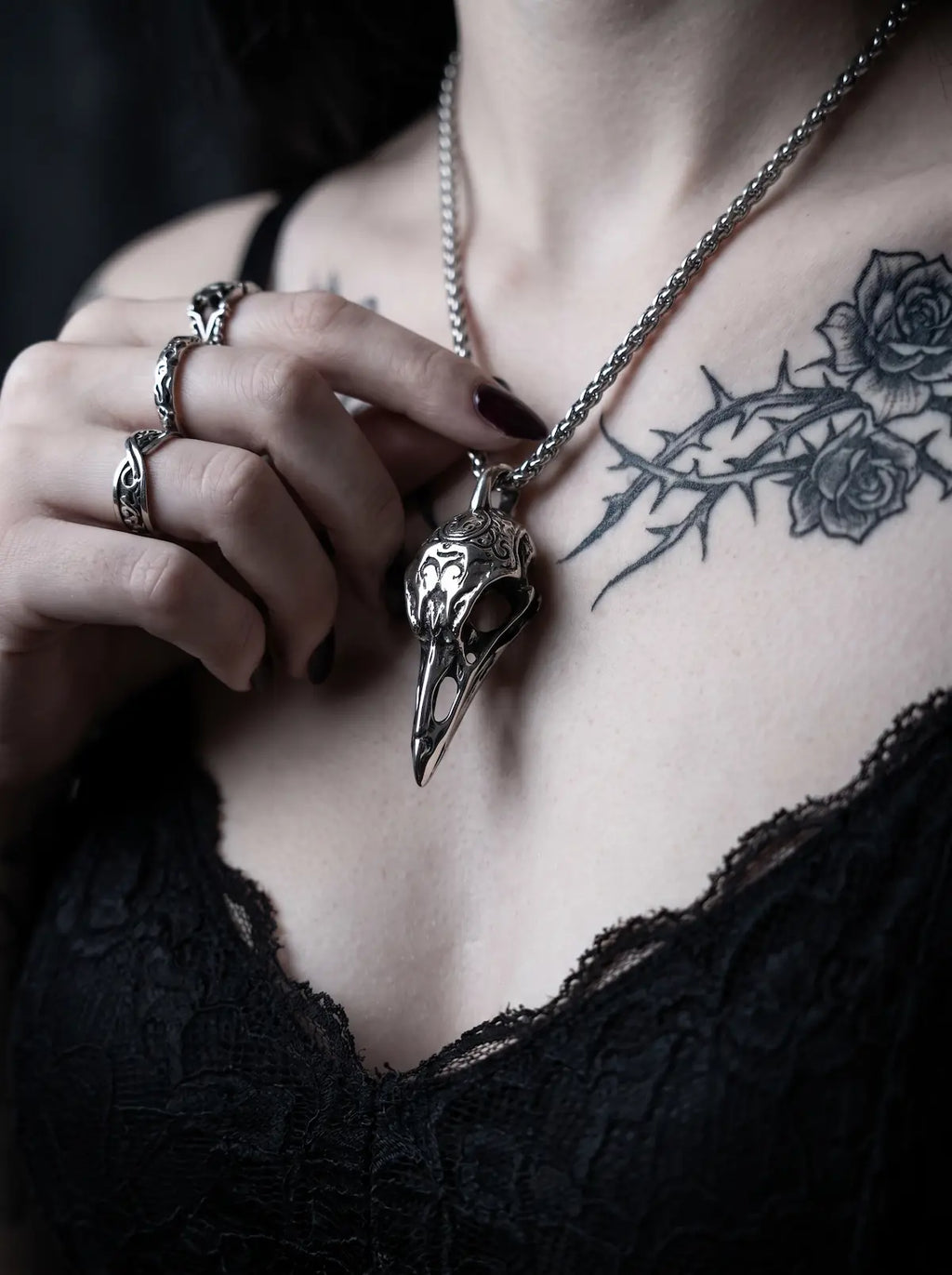 Omen Raven Skull Pendant Necklace image 5