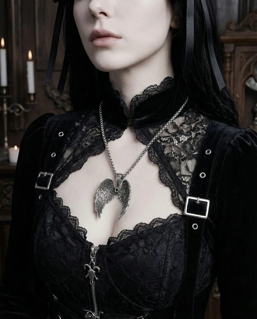 Punk Angel Wing Pendant Necklace image 1