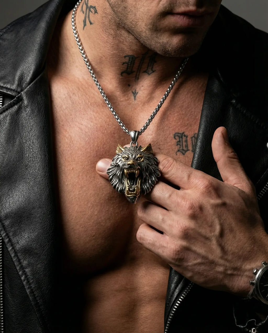Viking Wolf Head Pendant Necklace image 1