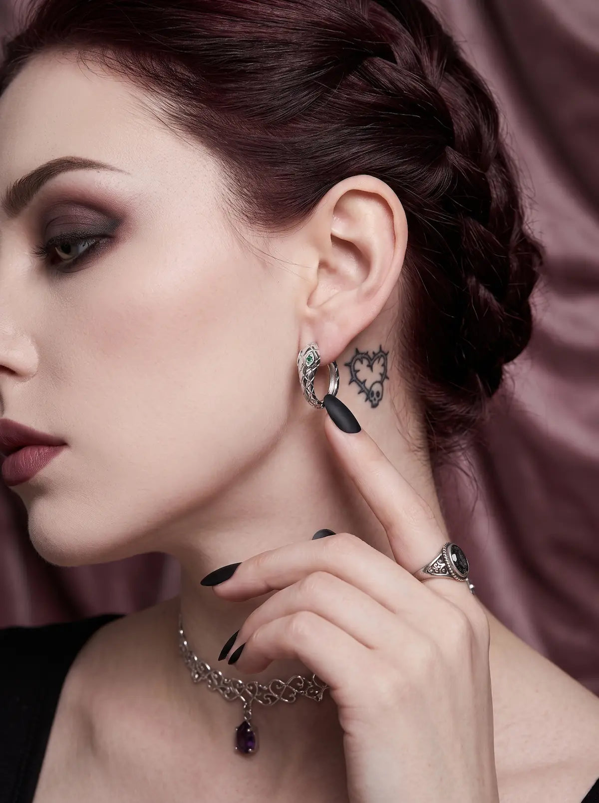 Venom Gaze Gothic Snake Hoop Earrings image 1