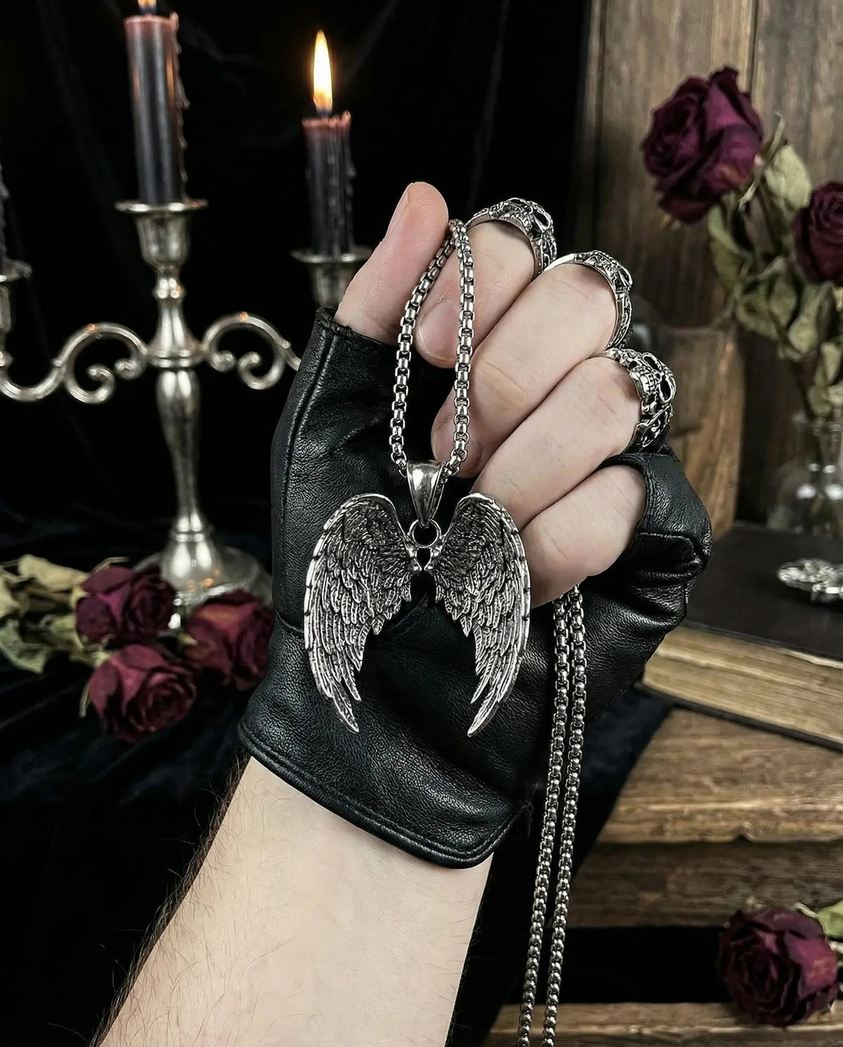 Punk Angel Wing Pendant Necklace image 2