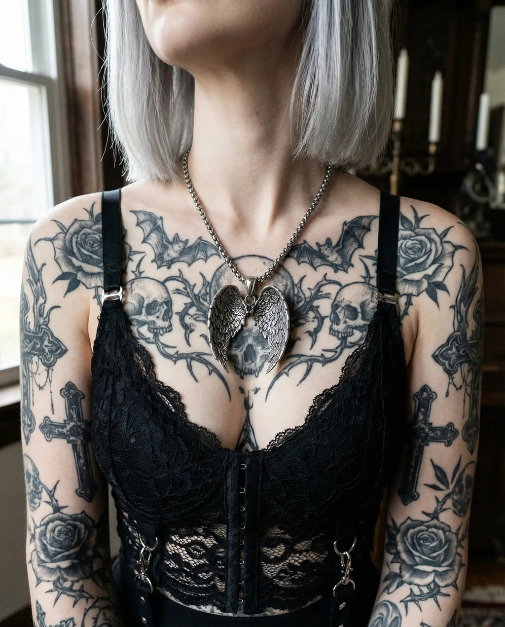 Punk Angel Wing Pendant Necklace image 3