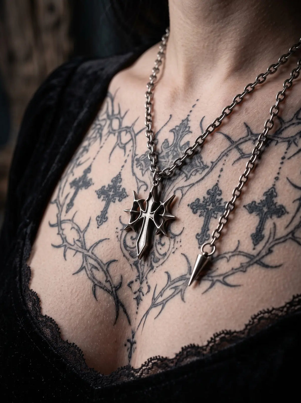 Voidthorn Gothic Cross Pendant Necklace image 4
