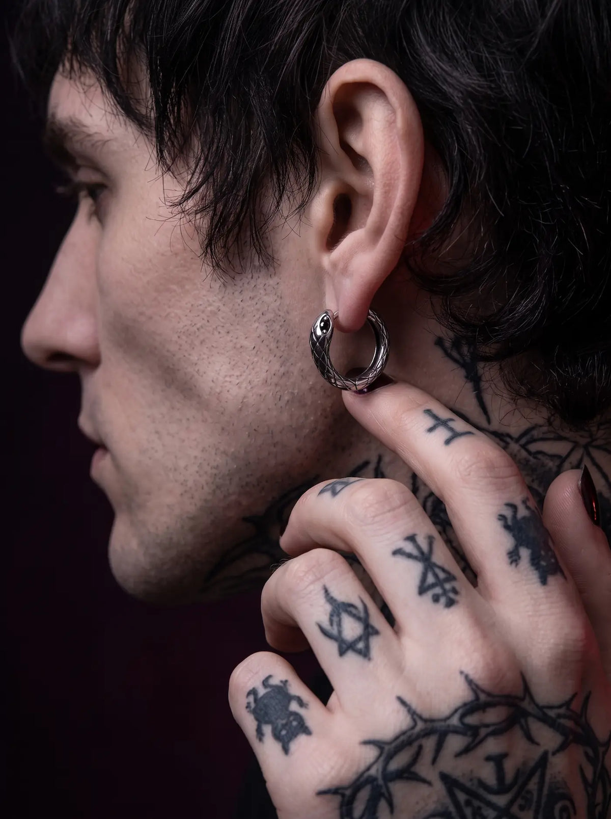 Serpent Gaze Gothic Snake Hoop Earrings image 2