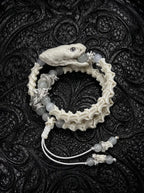 Ghostcoil Snake Bone Bracelet, pale snake head and double-coil vertebrae bracelet with silver-tone bead details
