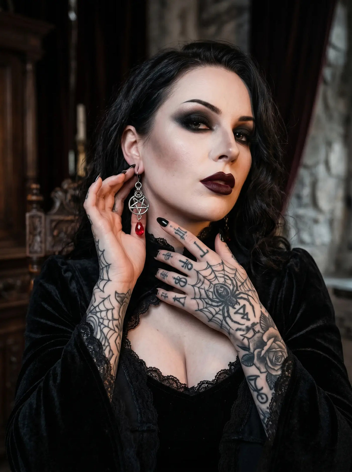 Crimson Pentacle Earrings image 1
