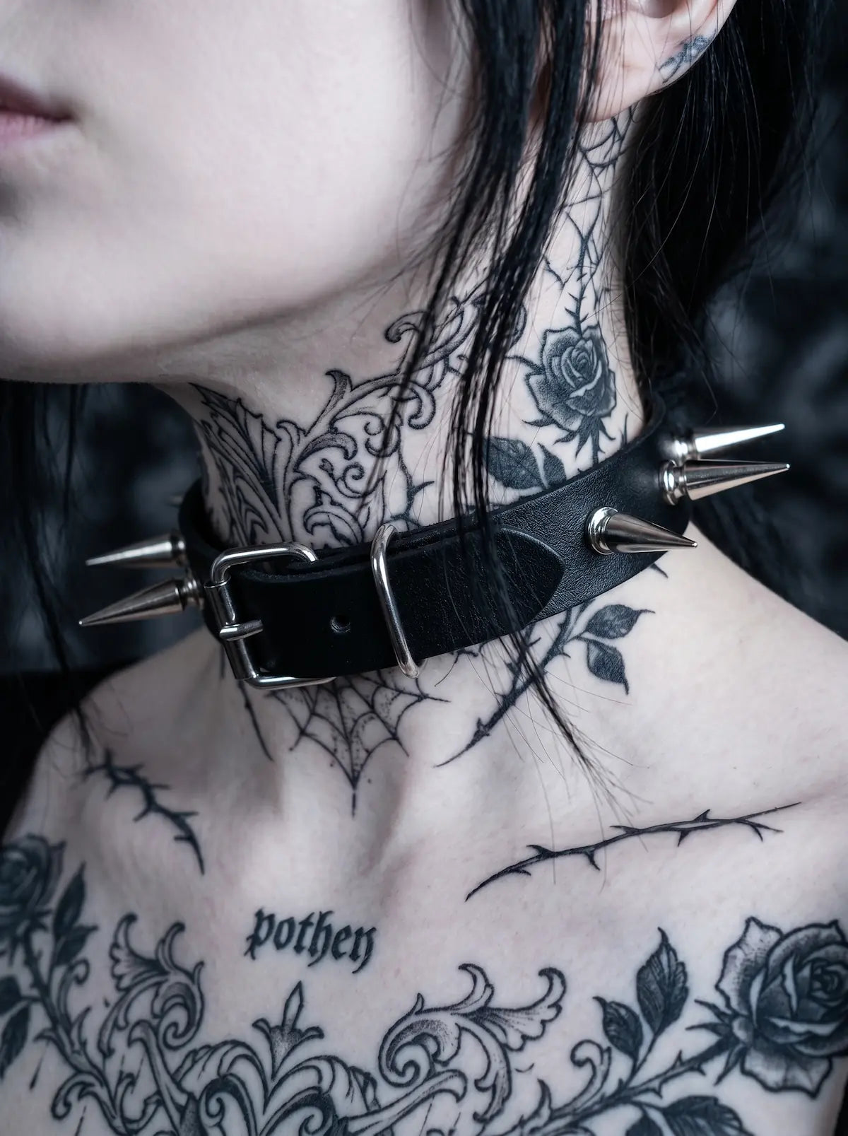 Punk Spiked Leather Choker image 3