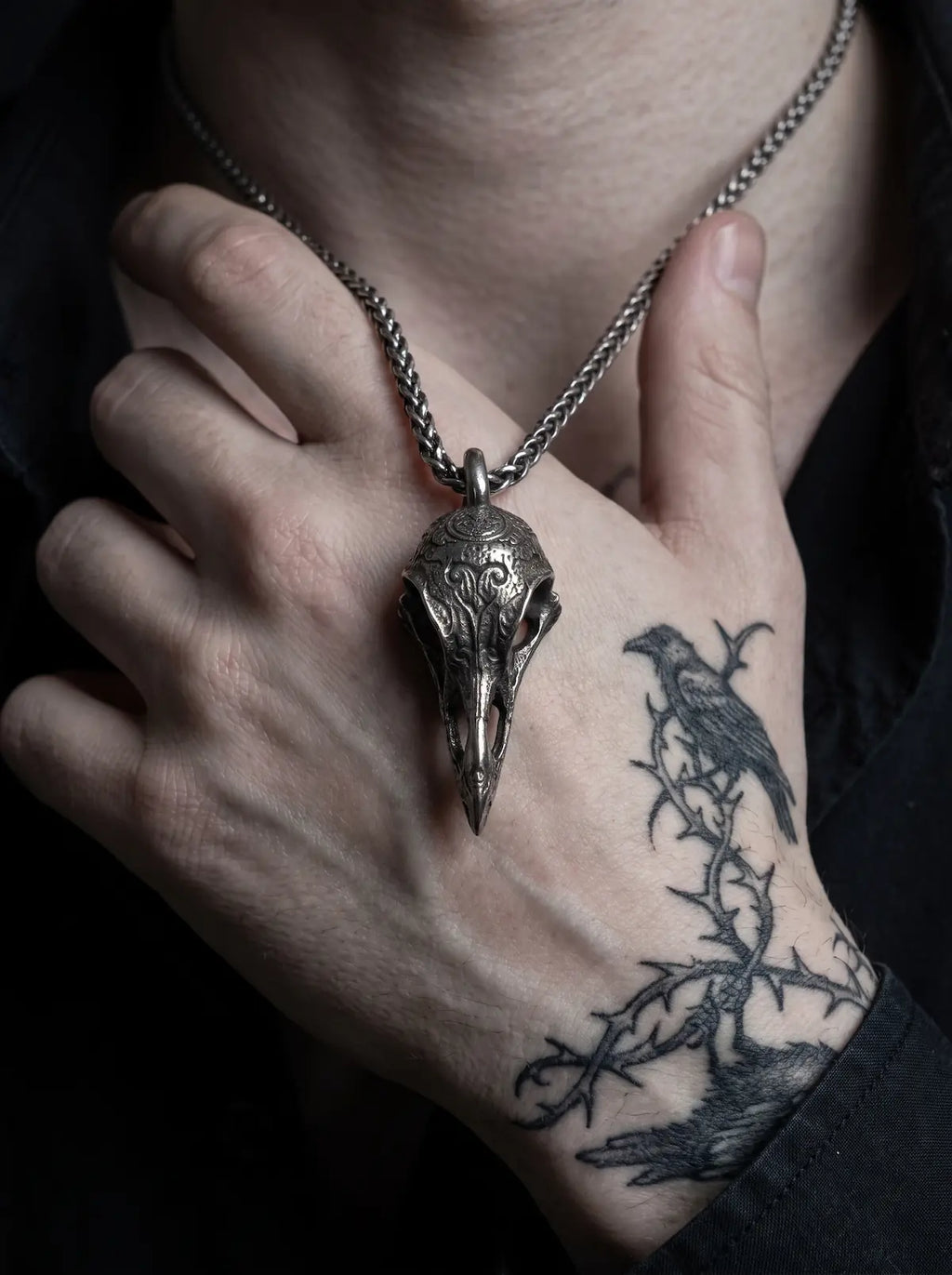 Omen Raven Skull Pendant Necklace image 3