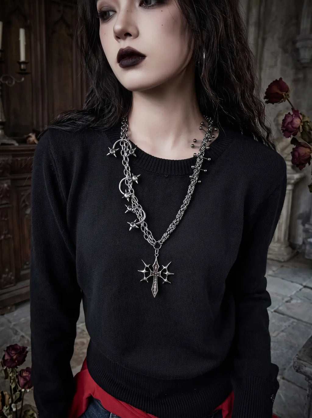Voidthorn Armored Gothic Cross Necklace image 4