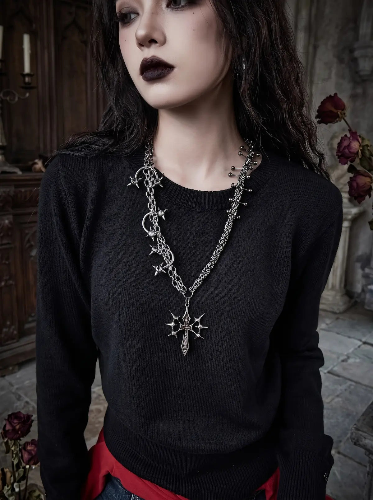 Voidthorn Armored Gothic Cross Necklace image 4