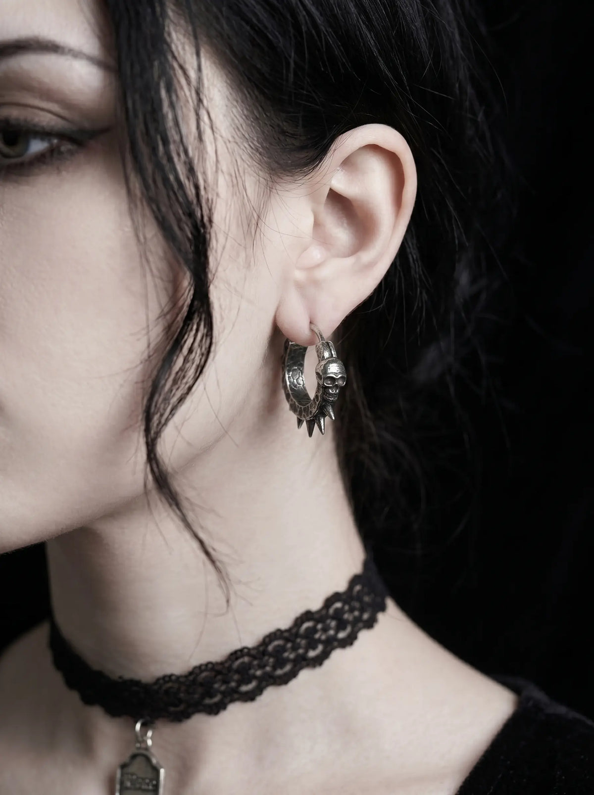 Skullthorn Gothic Hoop Earrings image 1