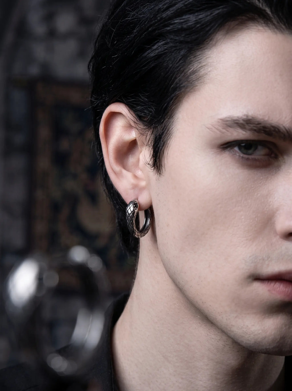 Serpent Gaze Gothic Snake Hoop Earrings image 3
