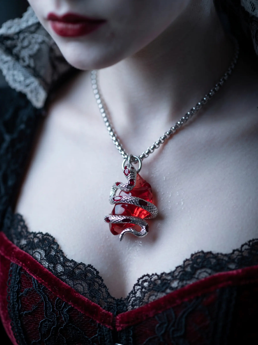 Crimson Coil Gothic Snake Pendant Necklace image 4